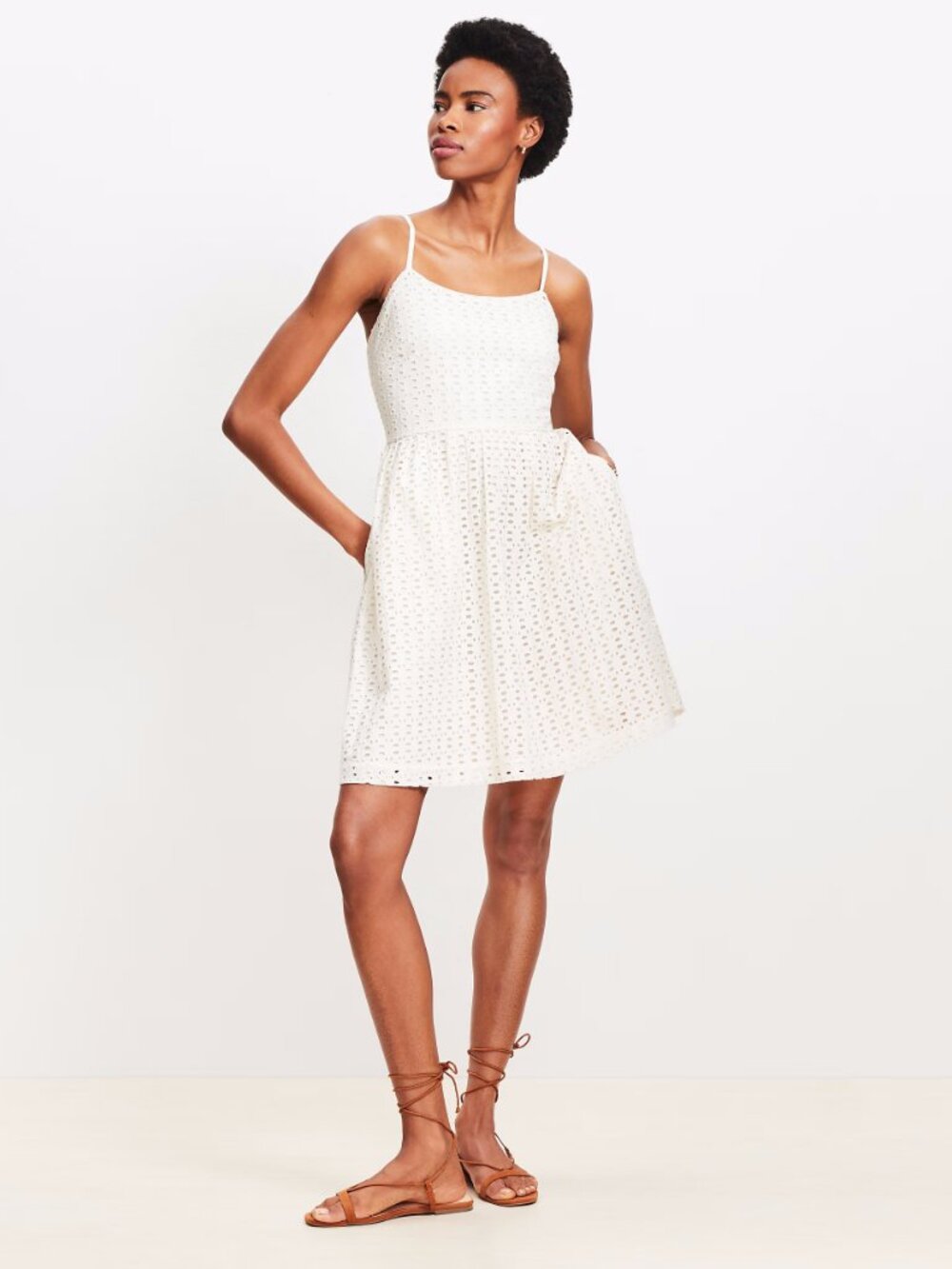 LOFT Eyelet Strappy Mini Pocket Dress (2)
